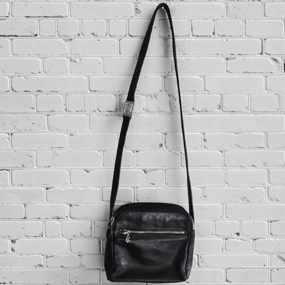 Ralph Lauren Leather Camera Bag Black Crossbody Shoulder Logo Vintage Classic